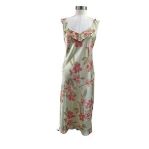 Morgan Taylor Intimates Floral Satin Slip Dress Green Midi Size Medium